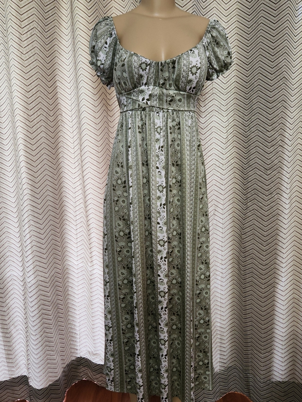 Olive Green Floral Stripe Maxi Dress